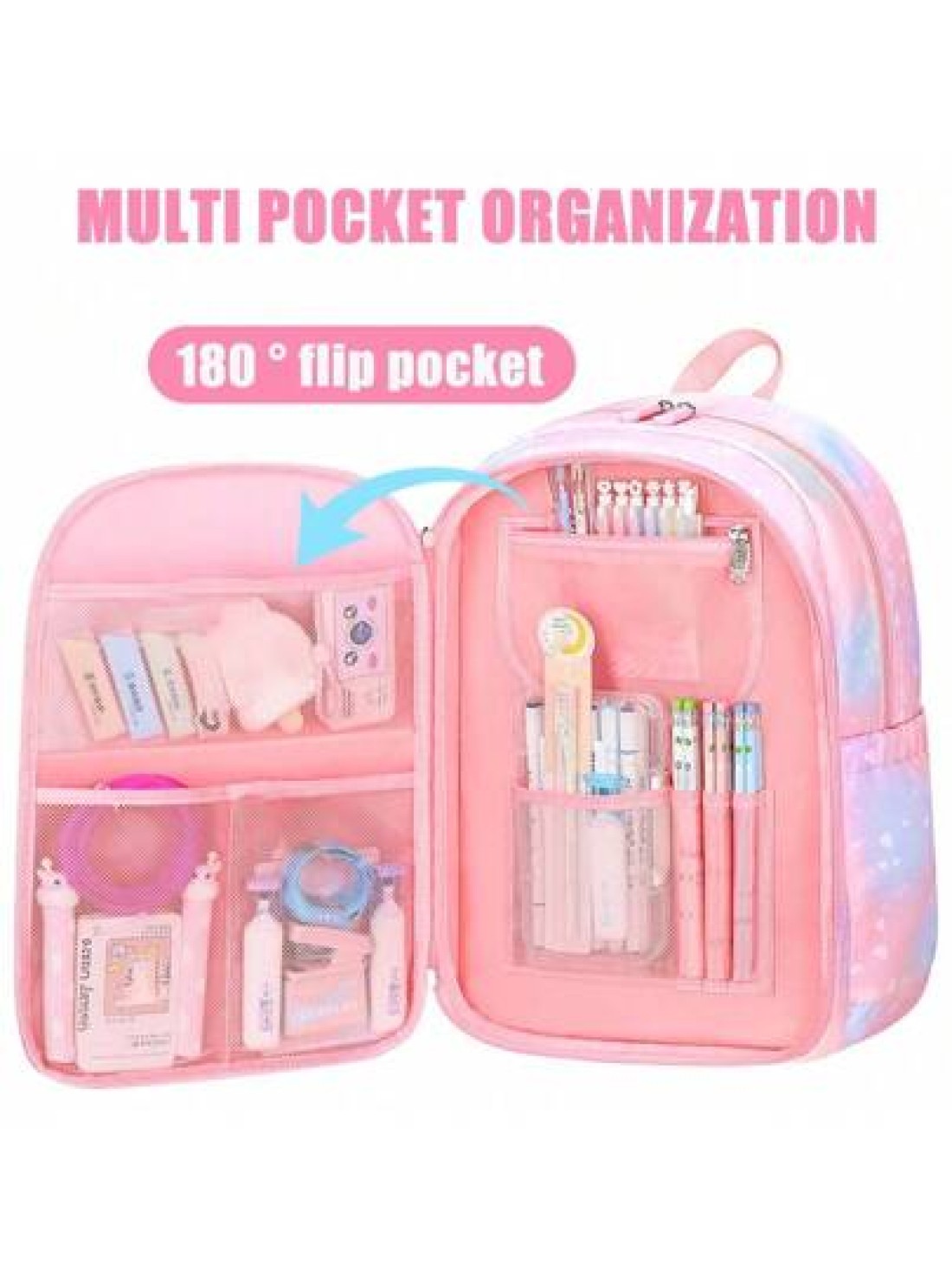 1pc Lightweight Large Capacity Nylon Cute School Backpack With Multiple Pockets For Girls Children Casual Travel School And Camping