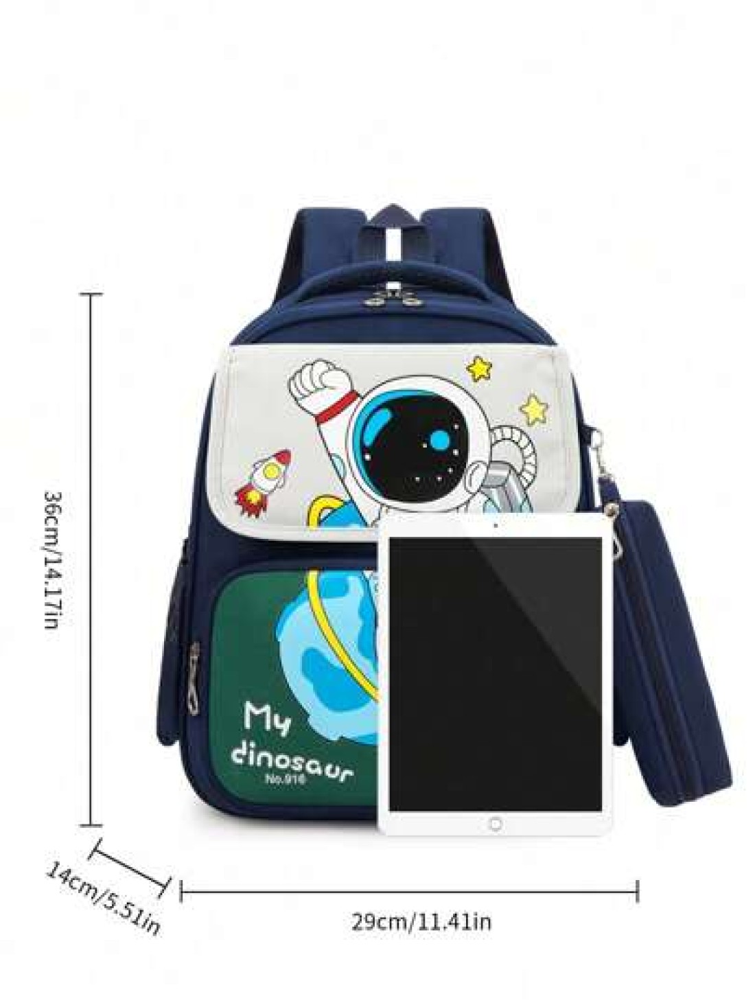 Kids 1st Grade Cartoon Cute Astronaut Backpack For Boys Navy Blue Space Man Boys Rucksack