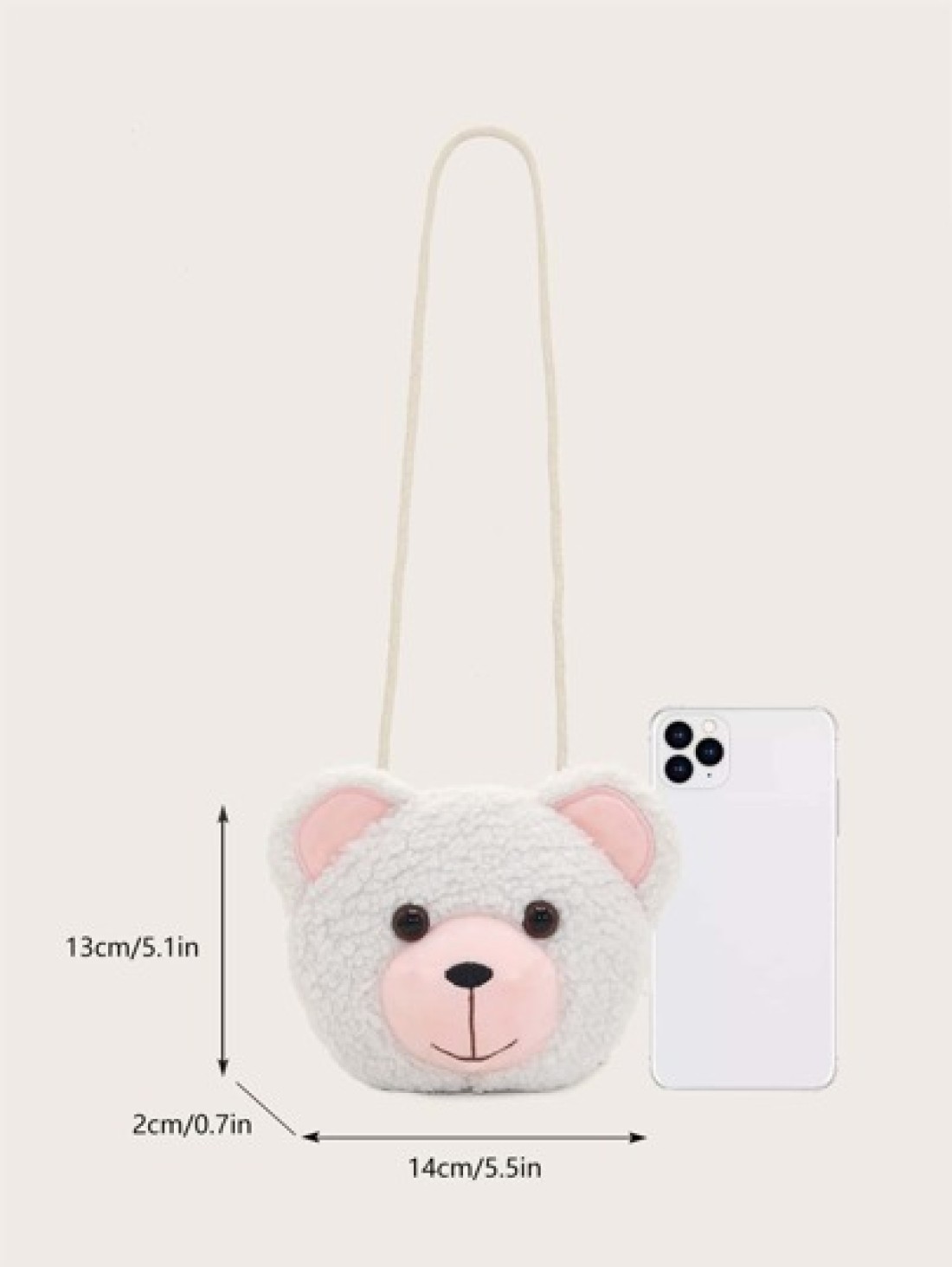 1pc Plush White Bear Shoulder Bag With Zipper Closure Suitable For Boys Girls Casual Daily Outfit