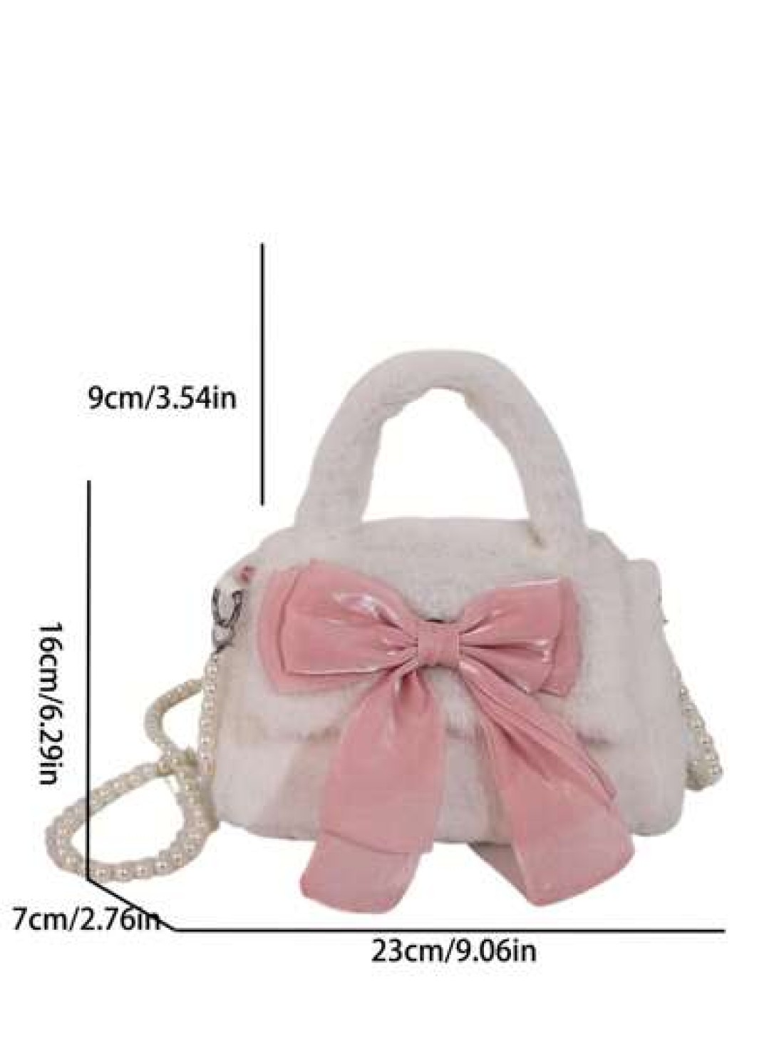 1 Pc Cute Mini Kids Pink Big Bow Soft Plush Handbag Fall Winter Pearl Shoulder Strap Crossbody Bag Lightweight Square Bags For Girls Students For Festivals Vacation Holiday Fashion Accessory