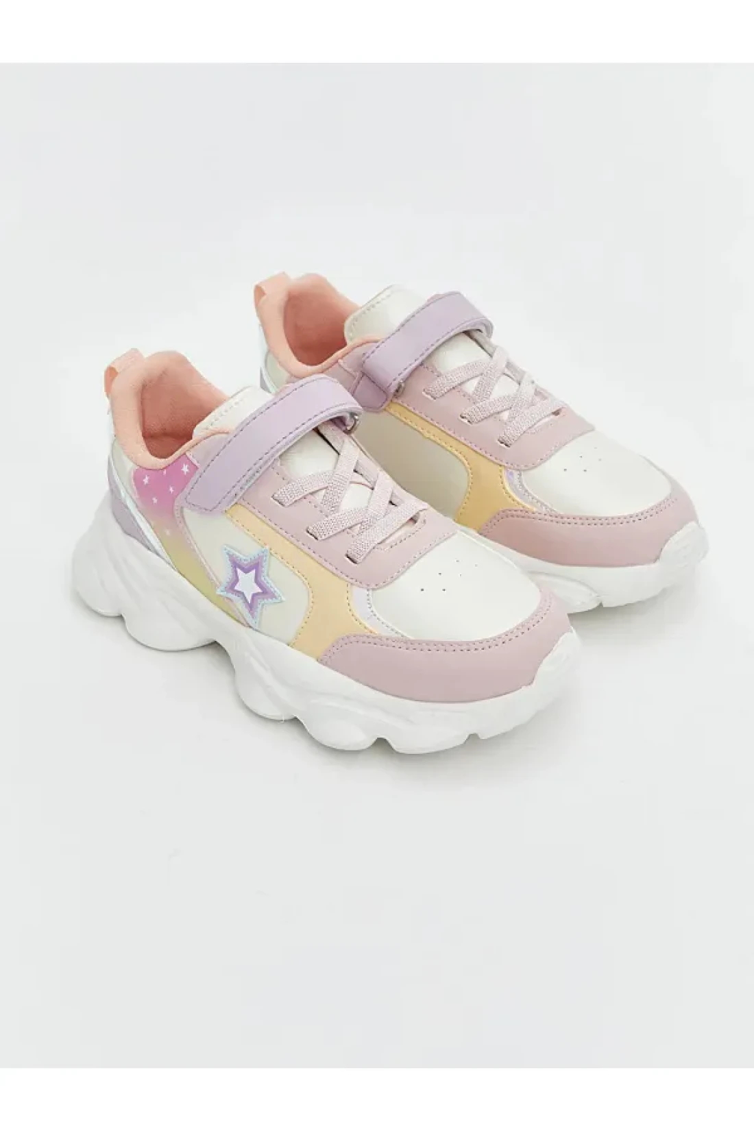 LC Waikiki Lcw Steps Mixed Color Blocks Lace-Up and Velcro Girls' Sneakers