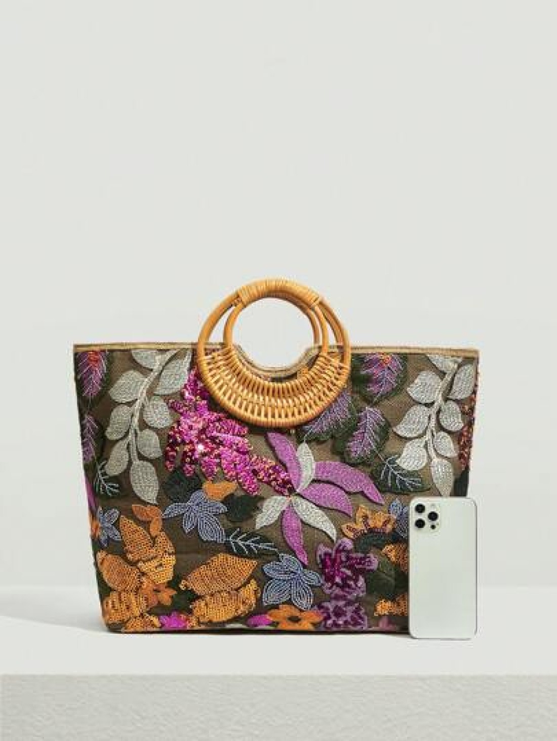 SHEIN VCAY Leaf Flower Pattern Top Handle Bag Sequin Embroidery Detail Woven Bag Perfect For Summer Beach Travel Vacation For Outdoor Holiday Picnic Summer Essentials Perfect For Vacation Holiday Exqu