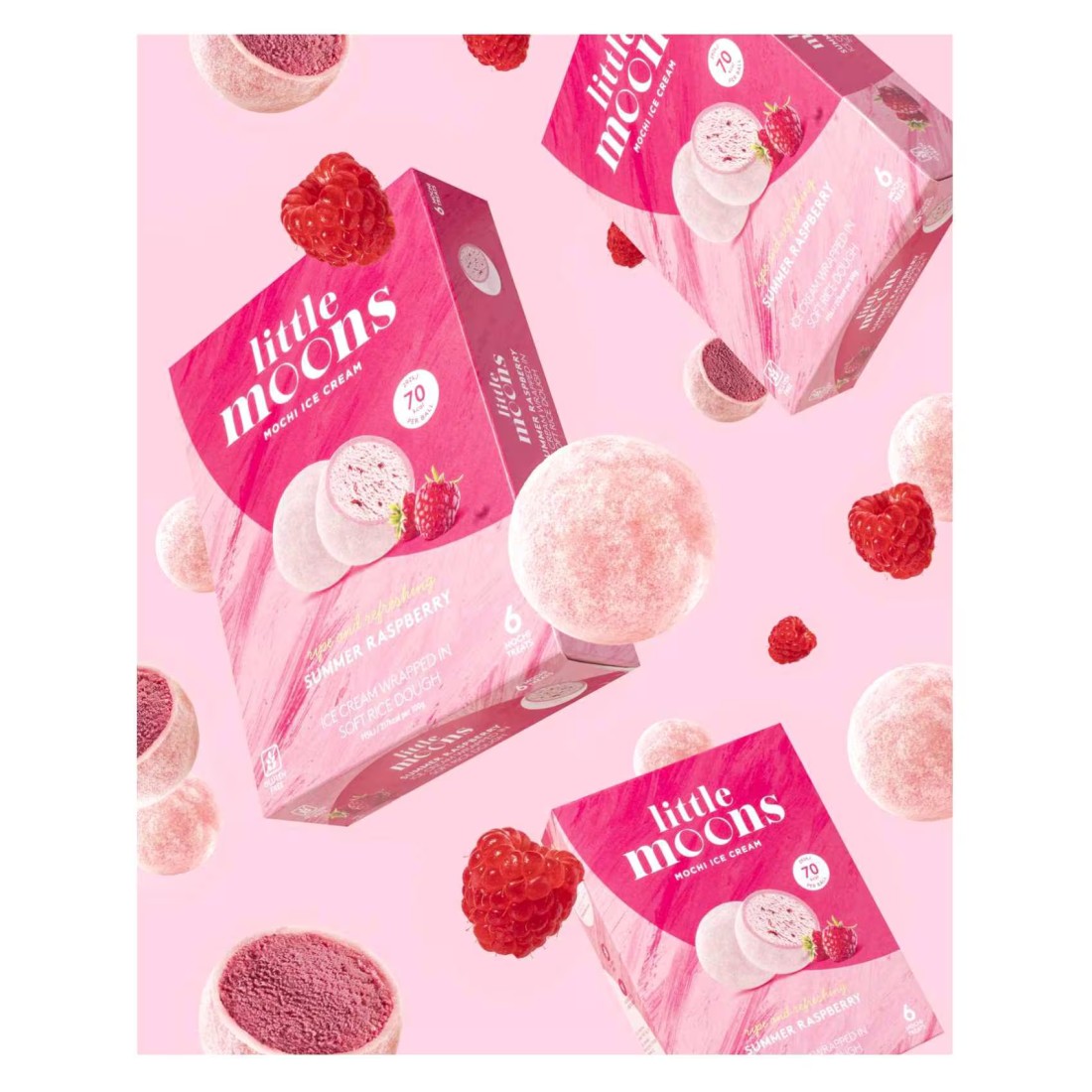 Little Moons Summer Raspberry Flavoured Mochi Ice Cream, 192g