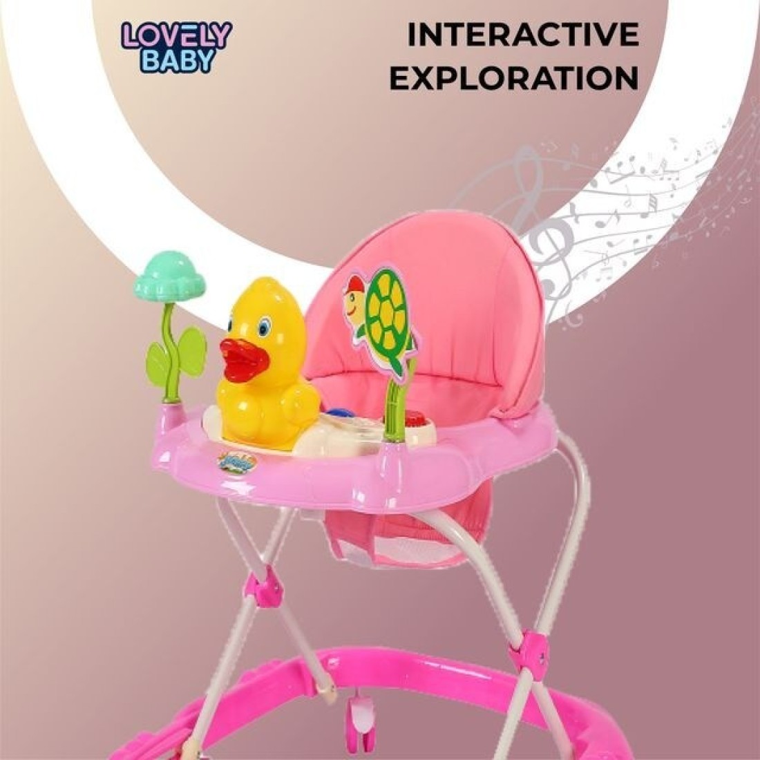 Lovely Baby Foldable Kids Walker LB 852 with Adjustable Height, Music & Toys, Rotating Wheels, Foldable Safe Support Activity Walker for Toddlers, Small Infant Boy Girl 6-15 M - Pink