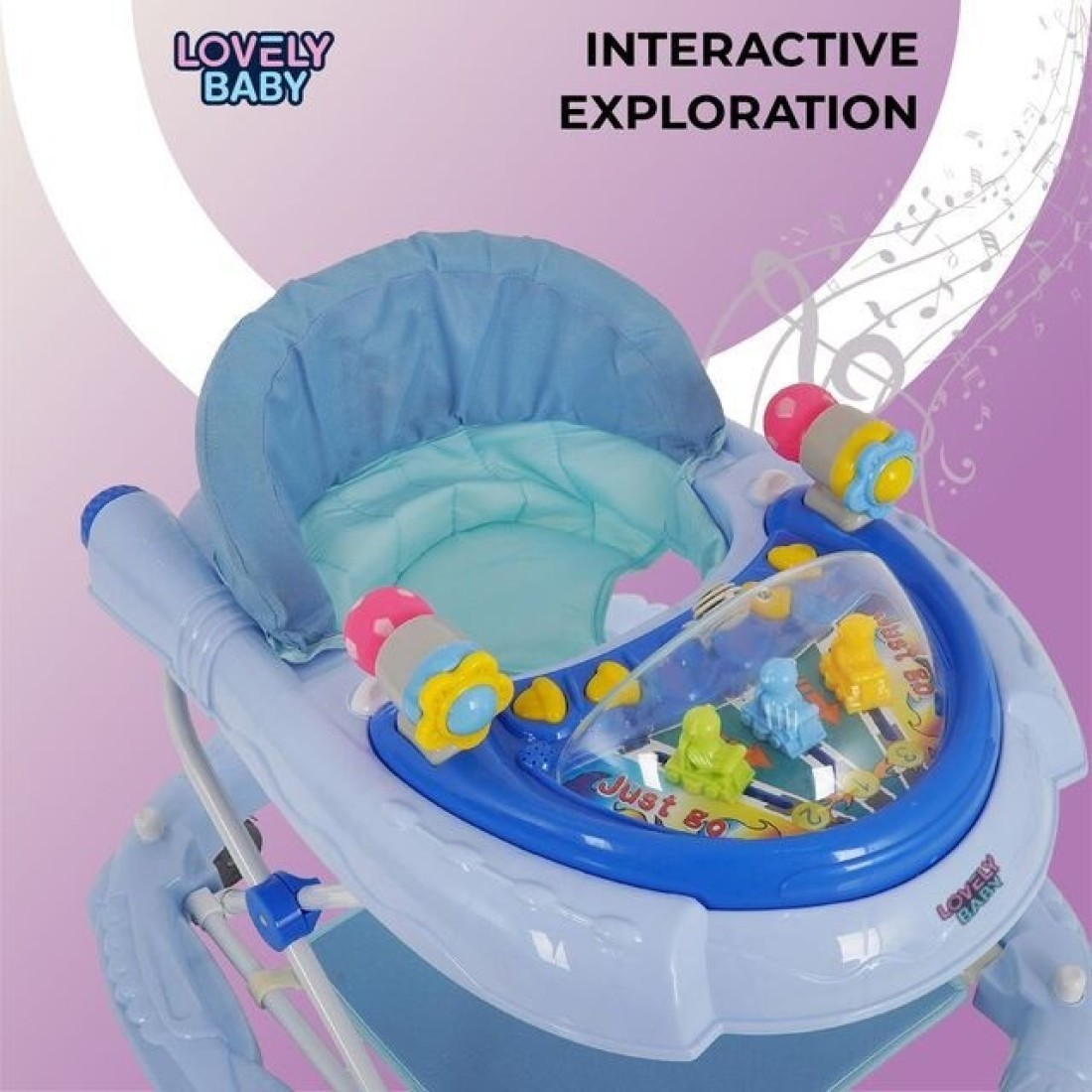 Lovely Baby Foldable Kids Walker BW05 with Adjustable Height, Musical Toys, Rotating Wheels, Comfortable & Safe Activity Walker for Toddlers, Small Infant Boy Girl 6-18 months - Blue