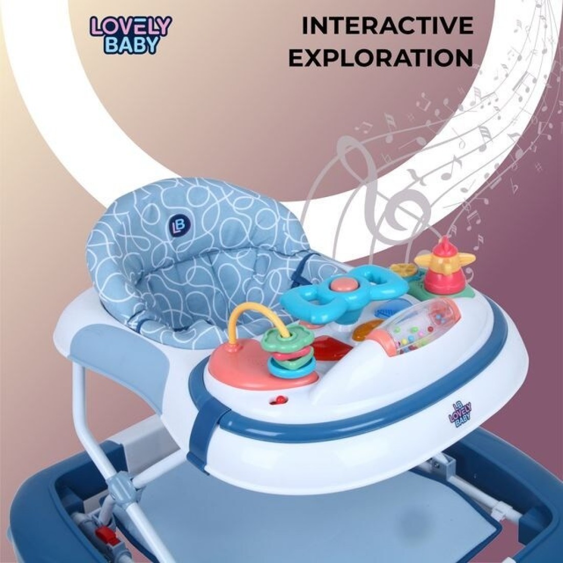 Lovely Baby 2 in 1 With Rocking Function Baby Walker BW LB 289, With Activity, Toys, Playing Tray, Safety Break - Safe, Functional, Baby Walker - Multifunctional, Portable, For Growing Ages - Blue