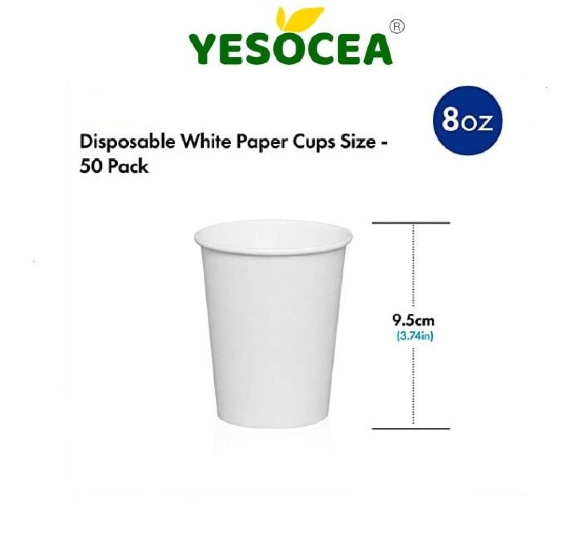 Yesocea 8 Oz. White Paper Cups Serve Your Drinks With Convenience And Style Disposable Hot Chocolate, Cocoa, Water, Coffee Cup [50 Cups]
