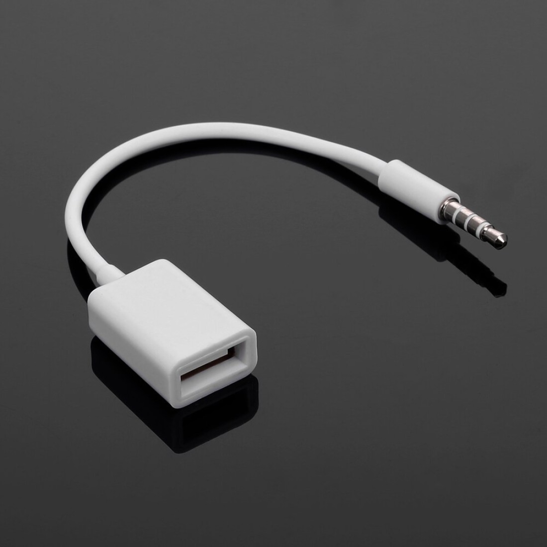 Generic-3.5mm Male Car AUX Audio Jack to USB 2.0 Female Adapter Converter Cord OTG Cable (White)