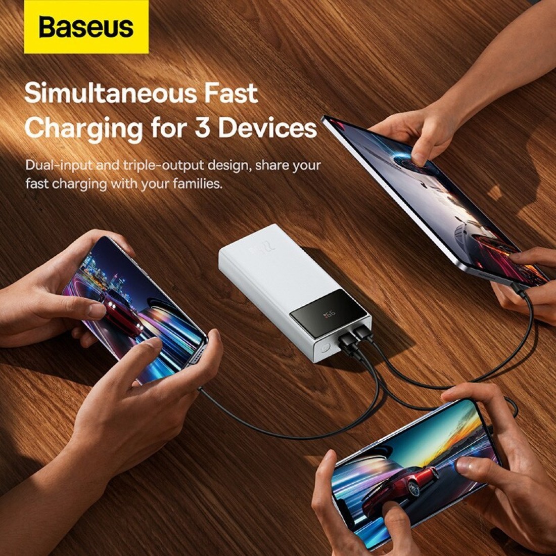 Baseus 30000.0 mAh Portable Charger Power Bank 30000mAh, 22.5W QC 3.0 PD 20W USB 3-Port 3A Fast Charging Charger C Battery Pack, Smart LED Display Phone for iPhone Series, Samsung, Android etc, White