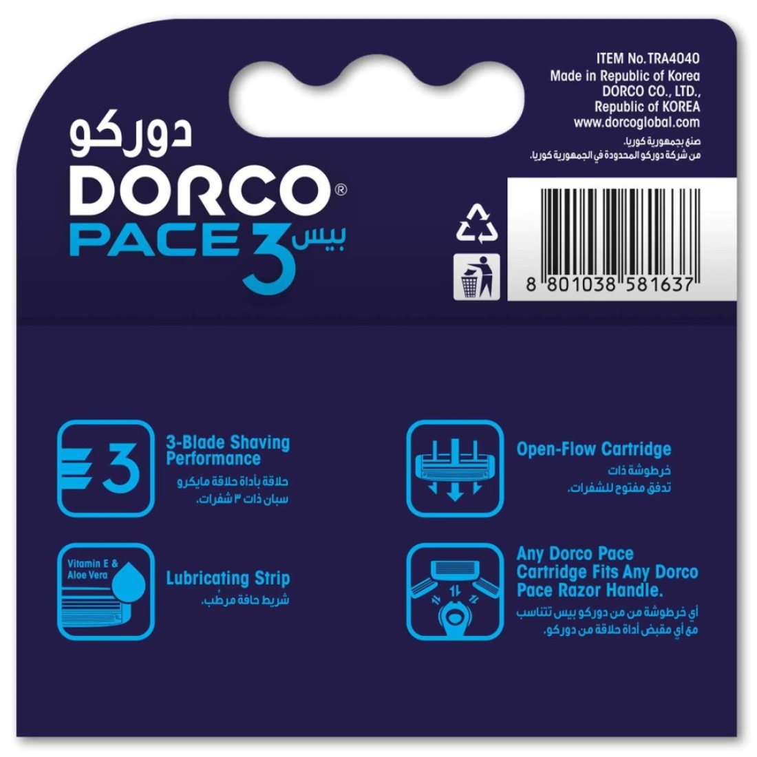 Dorco Pace3 Razor Cartridge 4 PCS