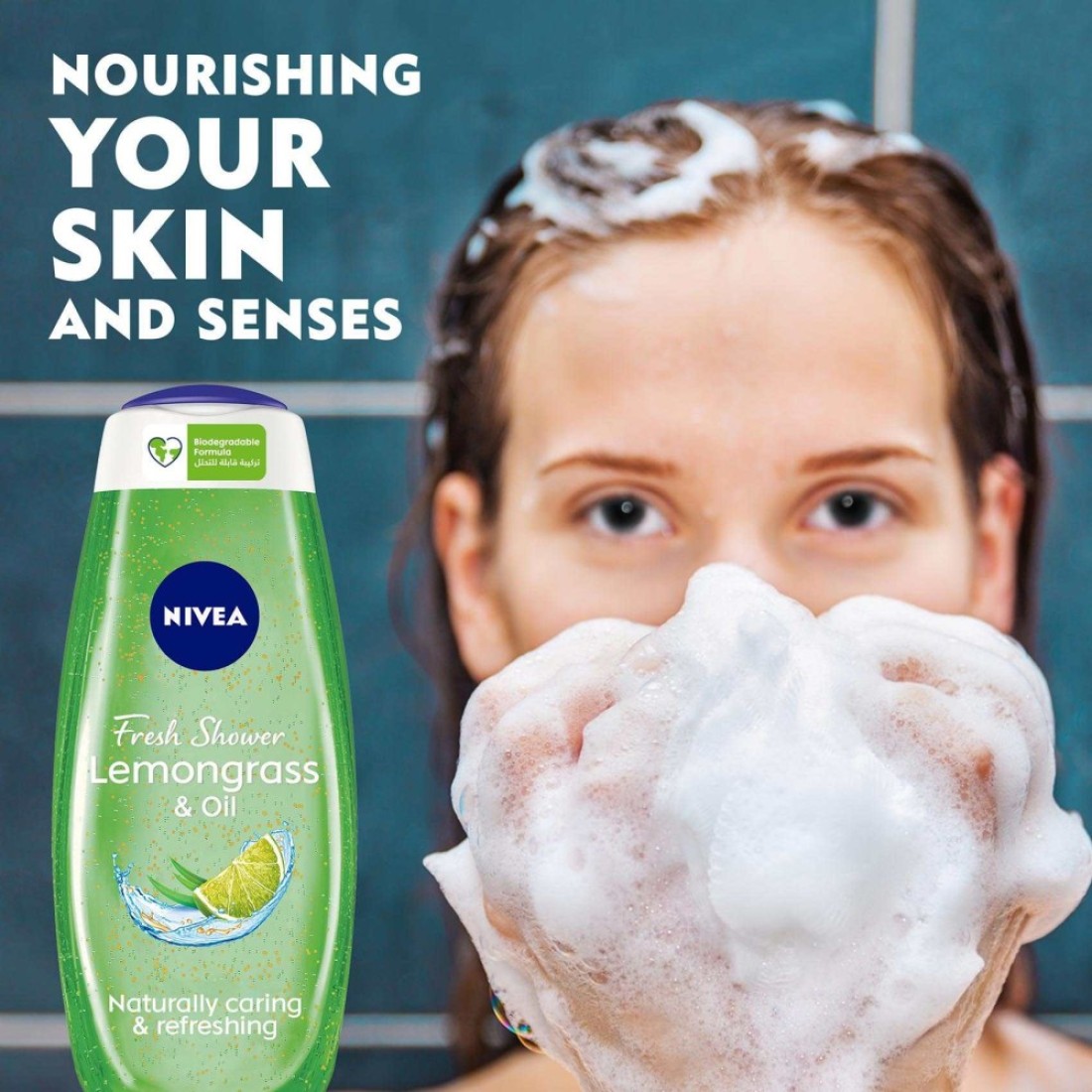 NIVEA Shower Gel Body Wash Lemongrass and Oil Caring Oil Pearls Lemongrass Scent 500ml
