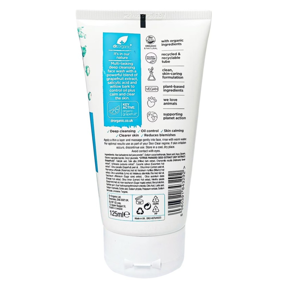 Dr.Organic Skin Clear Deep Cleansing Face Wash With Grapefruit And Salicylic Acid 125ml