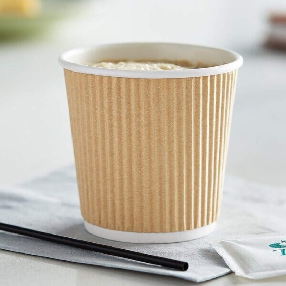 YESOCEA [50 Set] 4 oz. Kraft Disposable Coffee Cups With Lids - Triple Wall Ripple Brown Hot Paper Cups for Tea, Drinks To-Go
