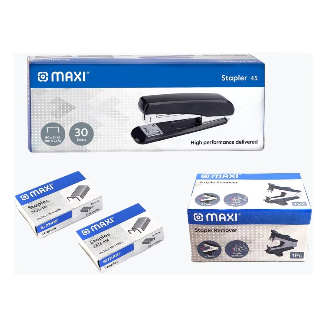 Maxi Stapler 45 30 Sheets with Staple Remover and Staples 26/6-1M 2 PCS