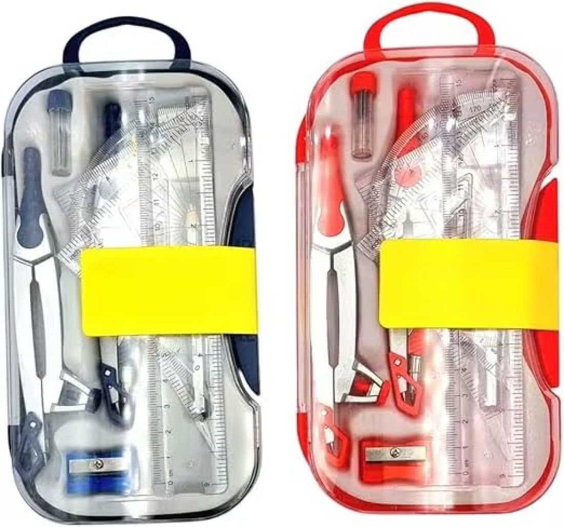 FITTO Mathematical Drawing Instruments Box &ndash; Complete Geometry Set with Compass, Protractor, Ruler, Set Squares, Eraser &ndash; Precision Tools for School, Office, and Engineering Use