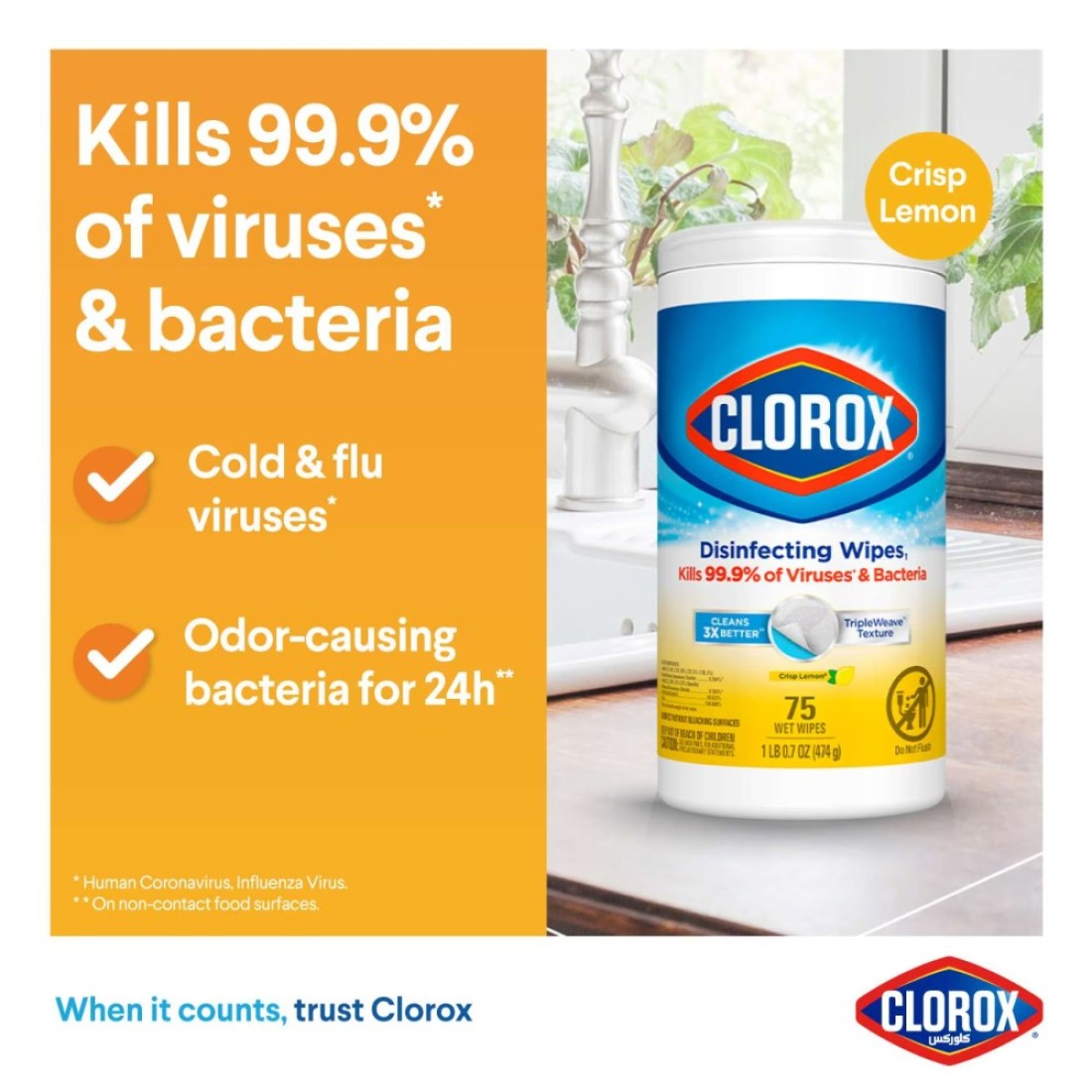 Clorox Disinfecting Wipes Crisp Lemon 75 Wet Wipes