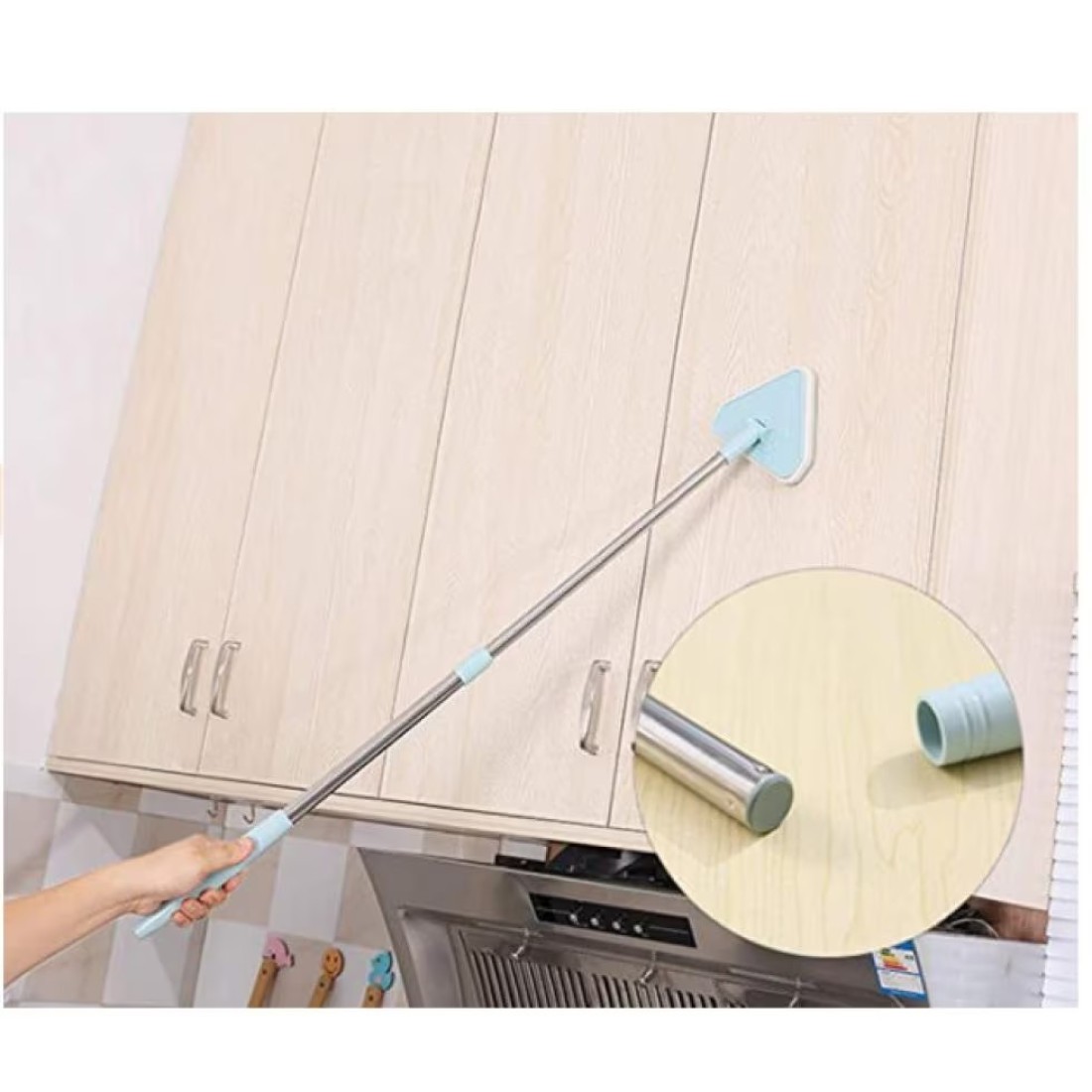 Aiwanto Long Handle Cleaning Brush Tub Bathroom Tile Scrub Brush Multifunctional Scrubber Triangle Sponge Extendable Brush with Good Grib (Blue)