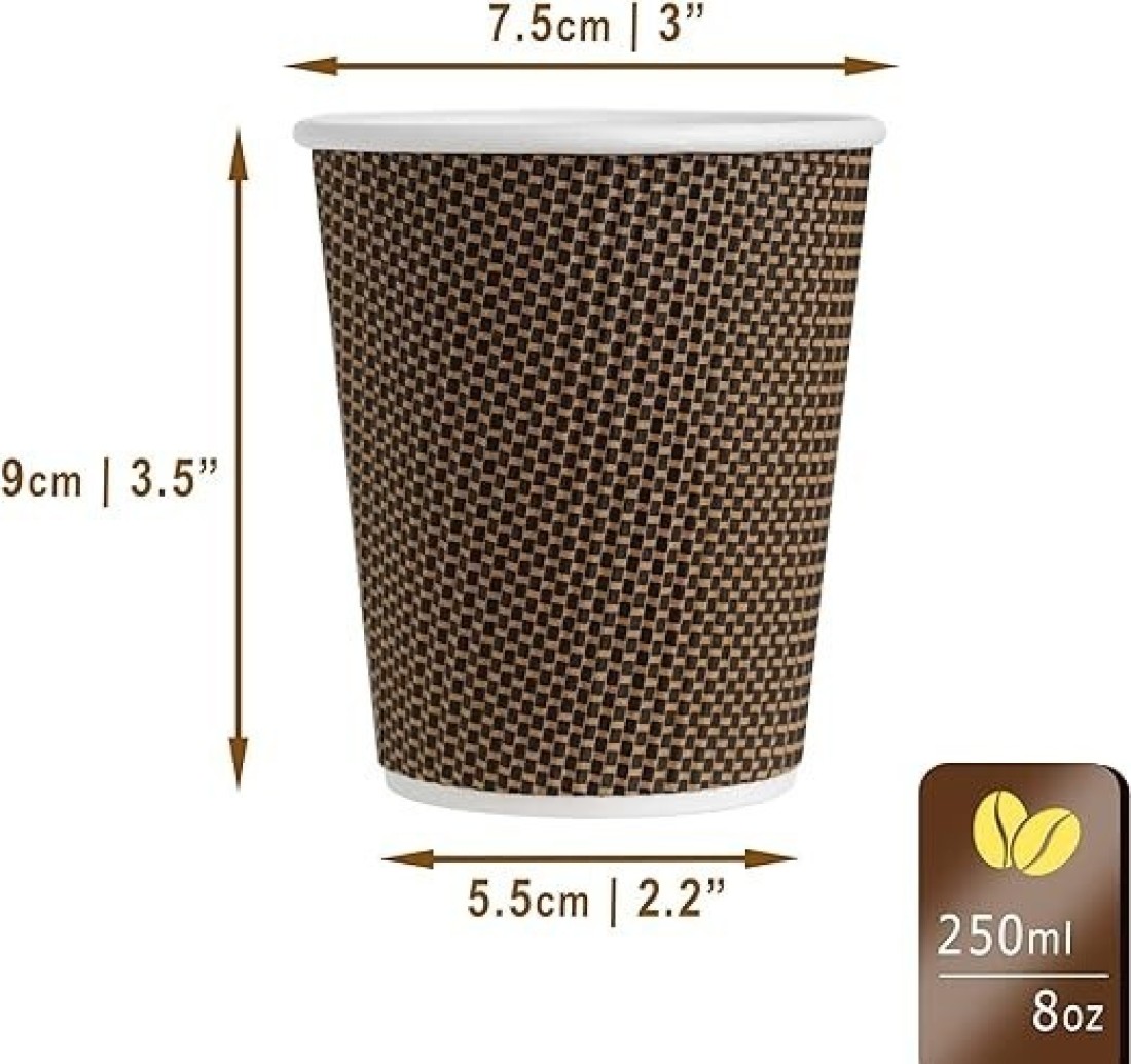 YESOCEA- Drinking Glass—50 Disposable Coffee Cup Insulation Spiral Embossed Paper Cups With Lids (8 oz, Brown Cups With Lids)