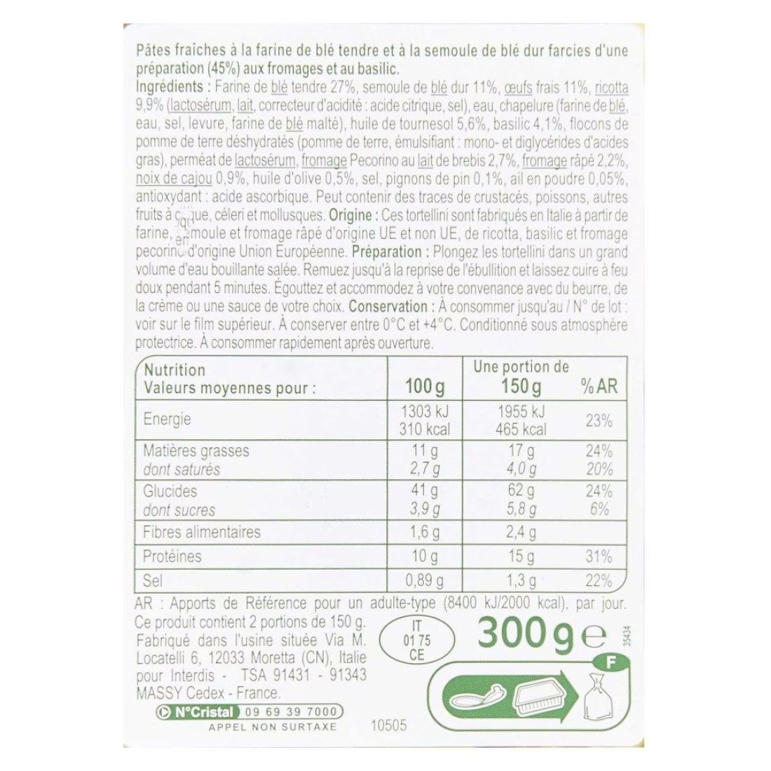 Carrefour Pasta Tortellini Pesto 300g
