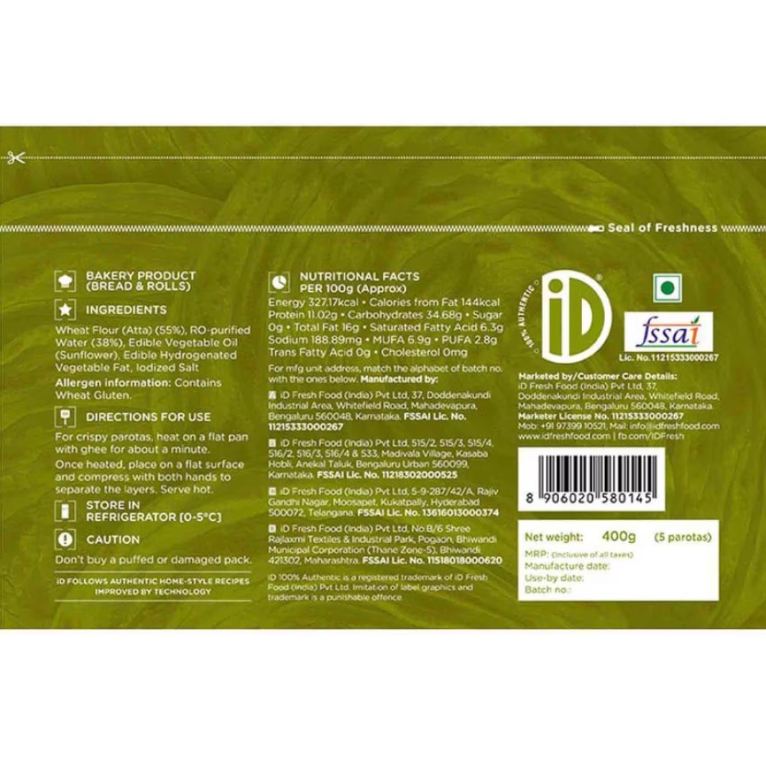 iD Whole Wheat Parota 400g