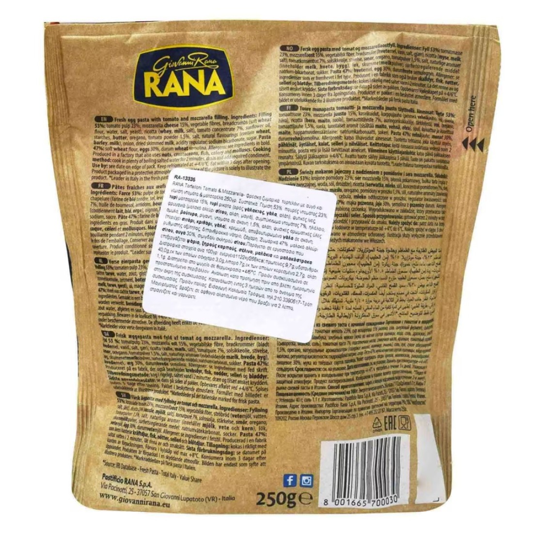 Giovanni Rana Tomato and Mozzarella Tortelloni 250g