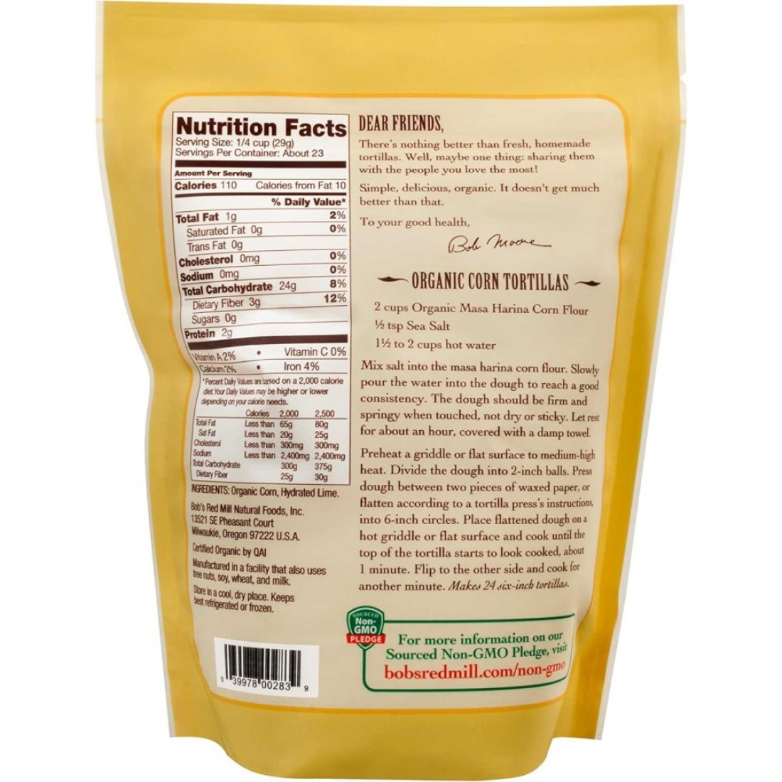 Bob&#39;s Red Mill Organic Masa Harina Golden Corn Flour, 680g
