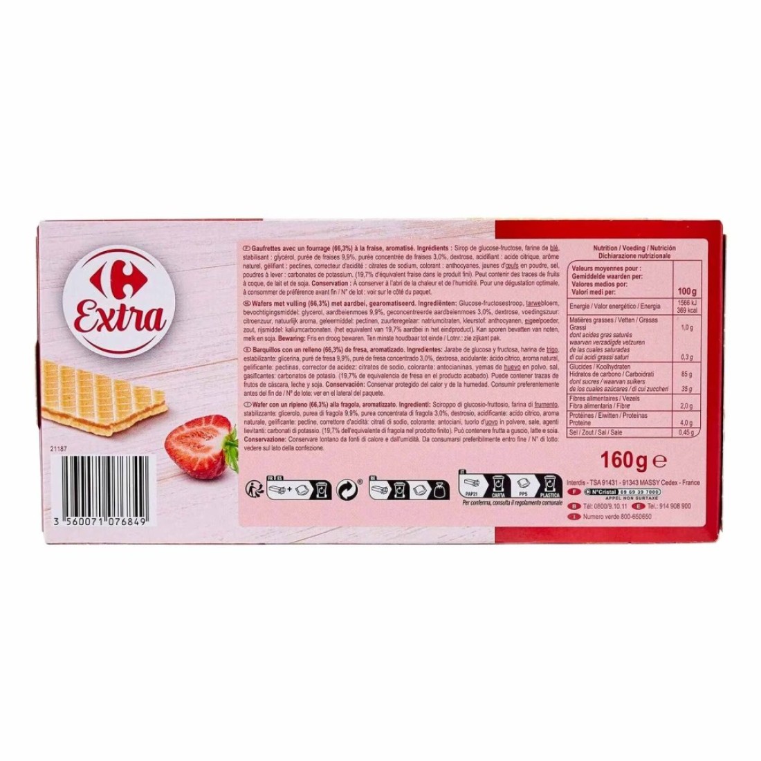 Carrefour Extra Strawberry Wafer 160g