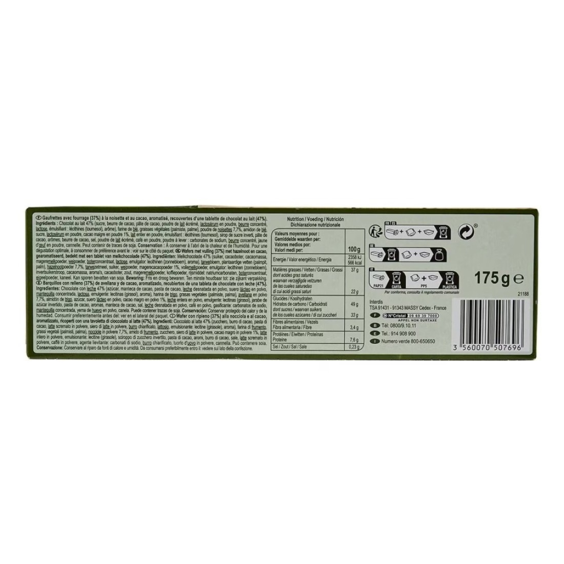 Carrefour Extra Milk Chocolate And Hazelnut Wafer Biscuits 175g