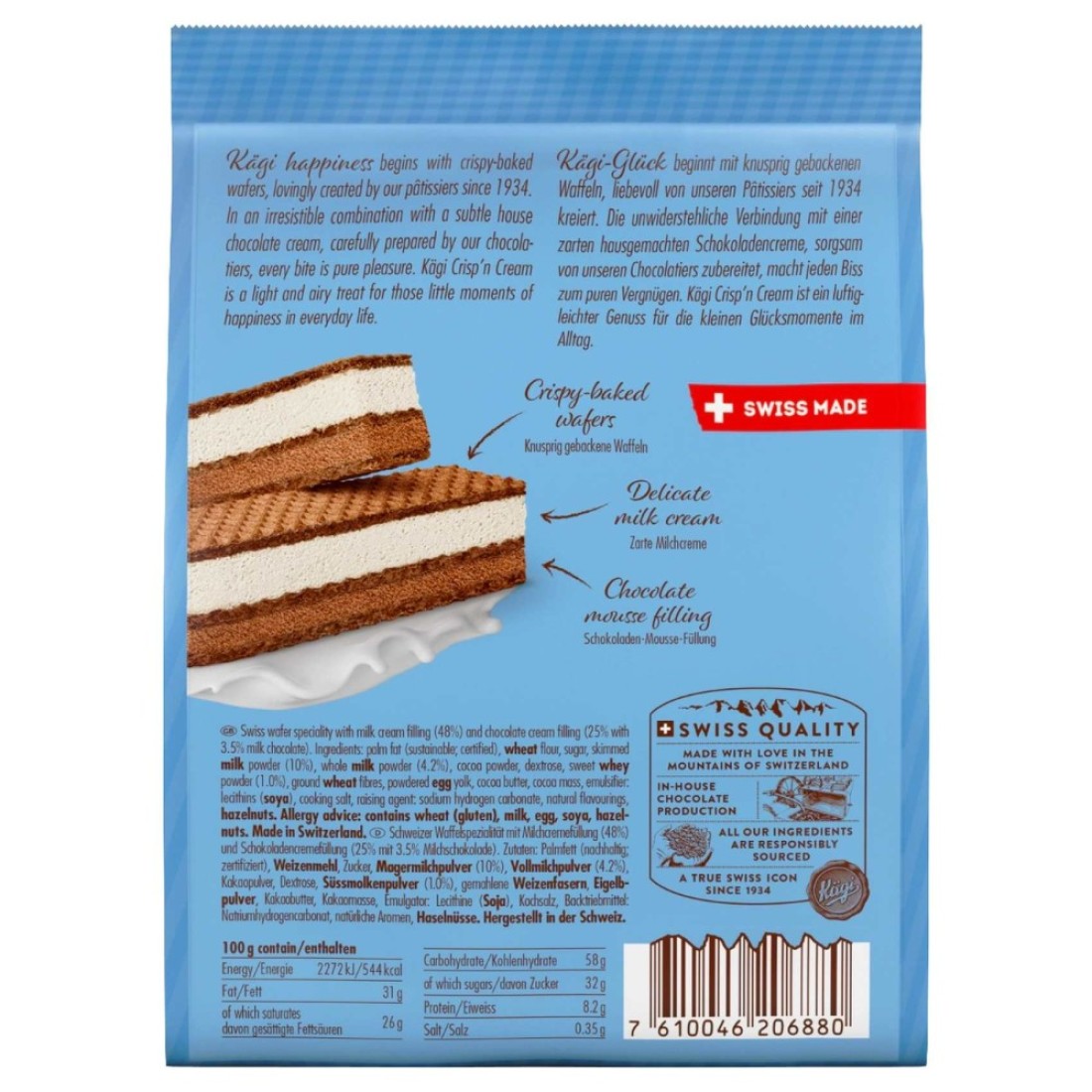 Kagi Crisp &#39;N&#39; Cream Milk Cream Wafer Bar Bag, 88g