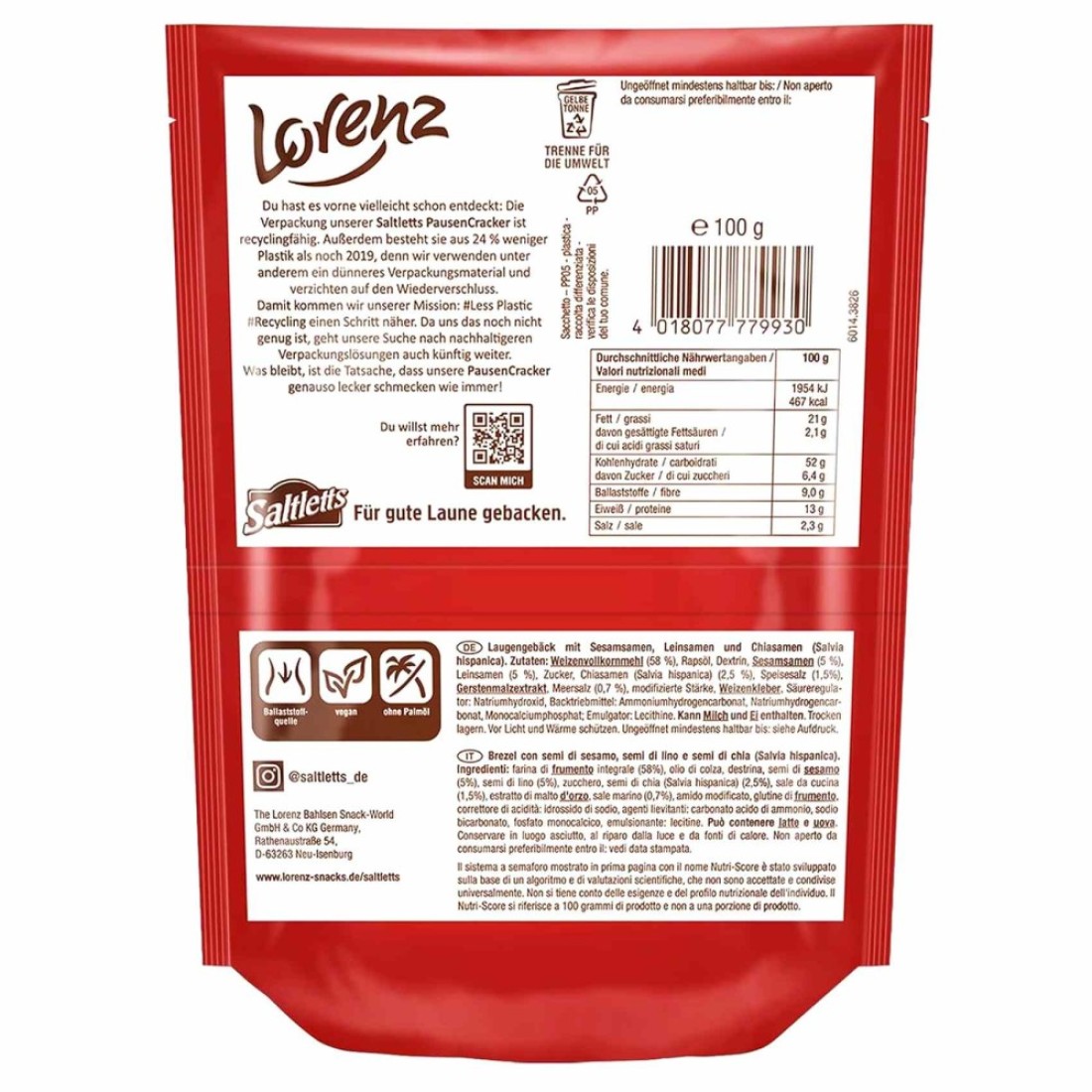 Lorenz Saltletts Seed Cracker with Sea Salt, 100g
