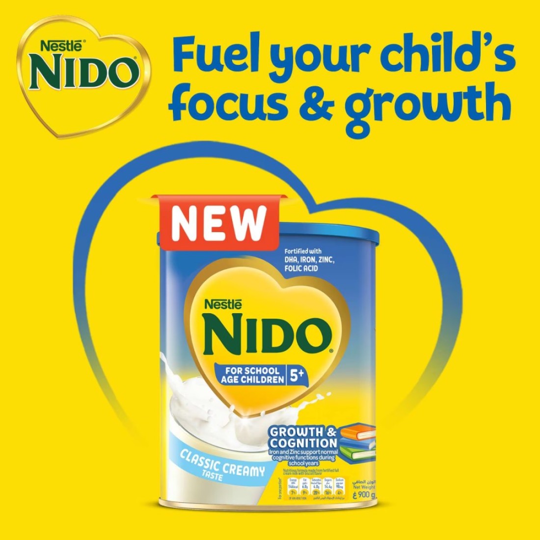 Nestle Nido School Age 5+ Classic creamy taste 5 Years Old Onwards Tin 900g