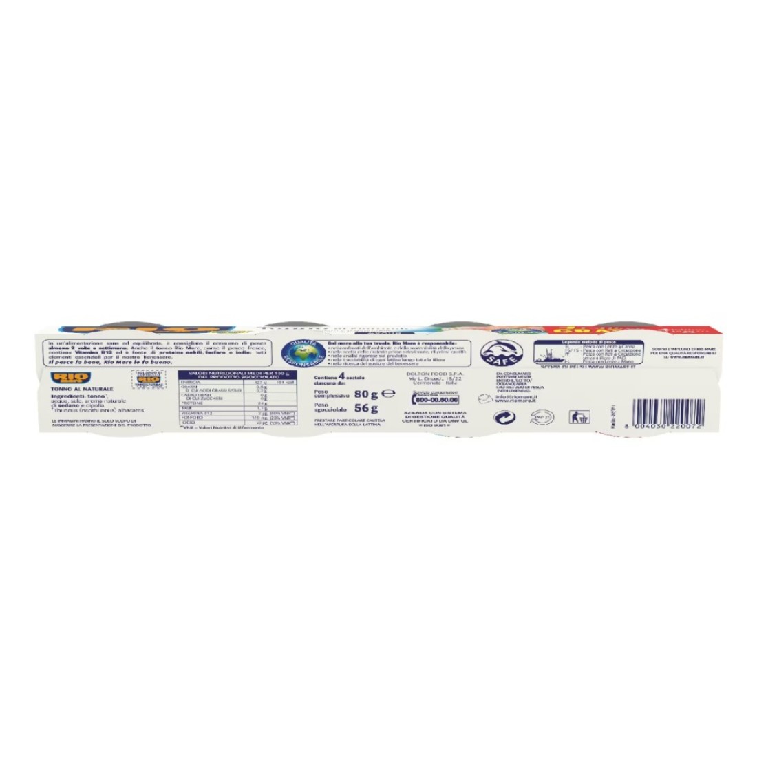 Rio Mare Light Meat Tuna in Water, 80g Pack of 4