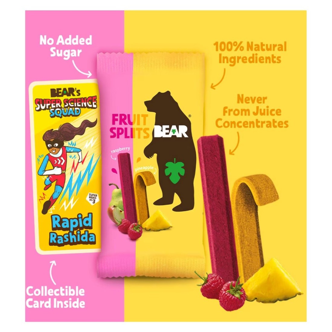 Bear Raspberry and Pineapple Flavour Fruit Splits Snack, 20g Pack of 5