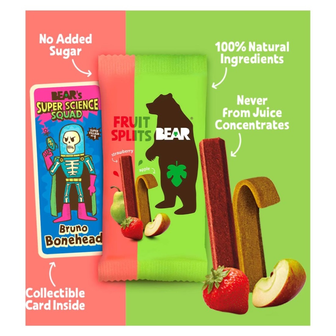 Bear Strawberry and Apple Flavour Fruit Splits Snack, 20g Pack of 5