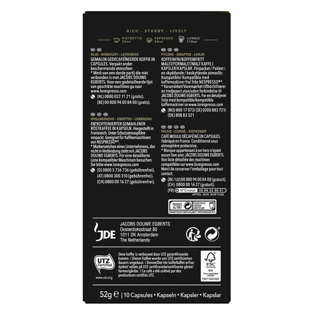 L&#39;Or Espresso Ristretto Decaffeinato Intensity 9 Coffee Capsules 10 Capsules