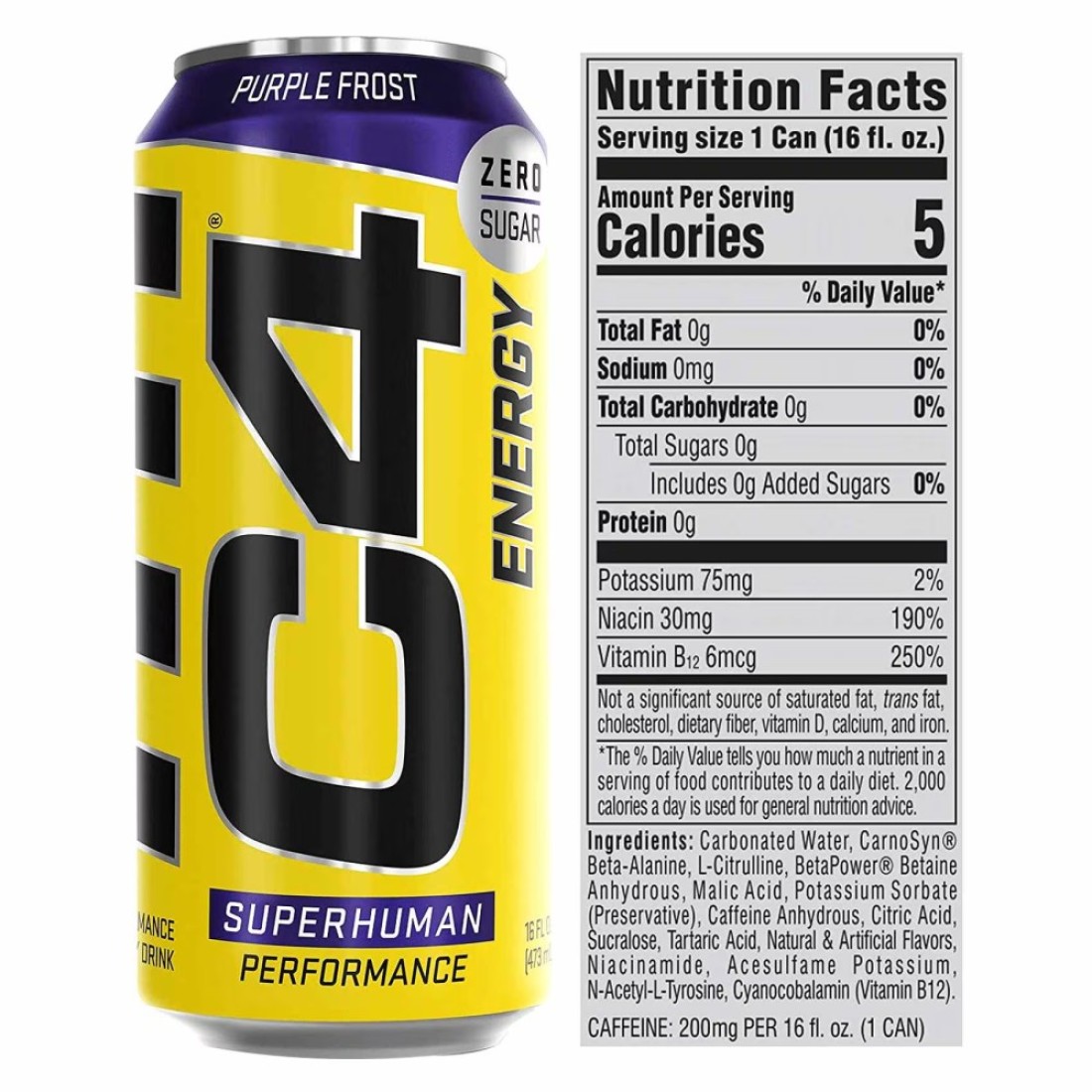 Cellucor C4 Superhuman Performance Zero Sugar Energy Drink Purple Frost 473ml