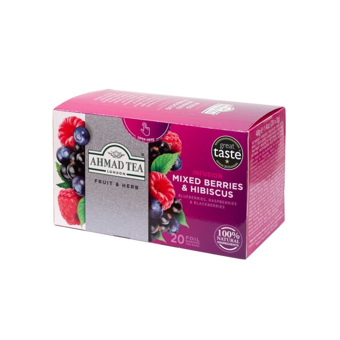 Ahmad Tea Fruit and Herb Infusion Mixed Berries and Hibiscus Flavoured Tea Bags 20 Tea Bags