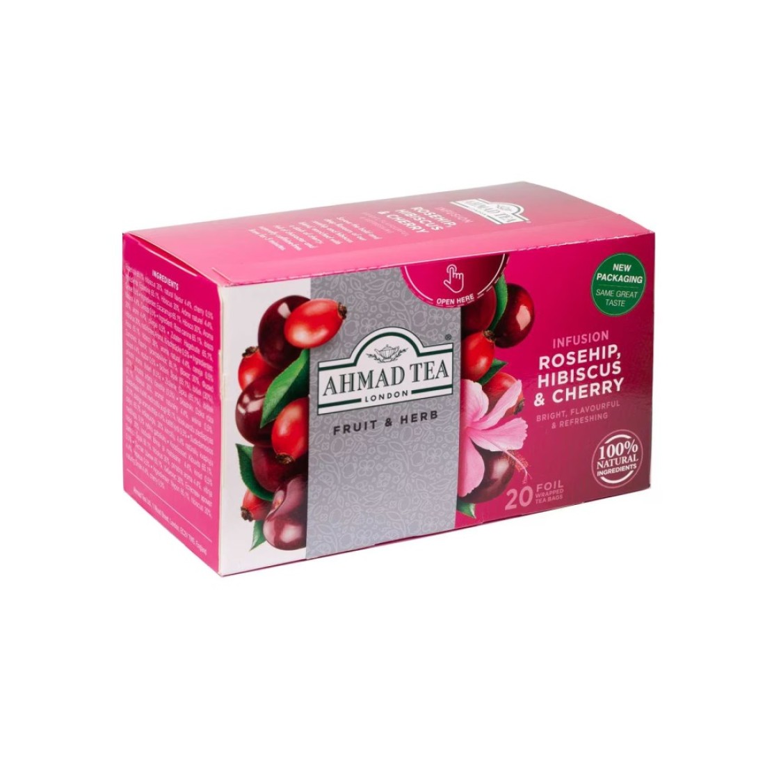 Ahmad Tea Fruit and Herb Infusion Rosehip and Hibiscus with Cherry Flavoured Tea Bags 20 Tea Bags
