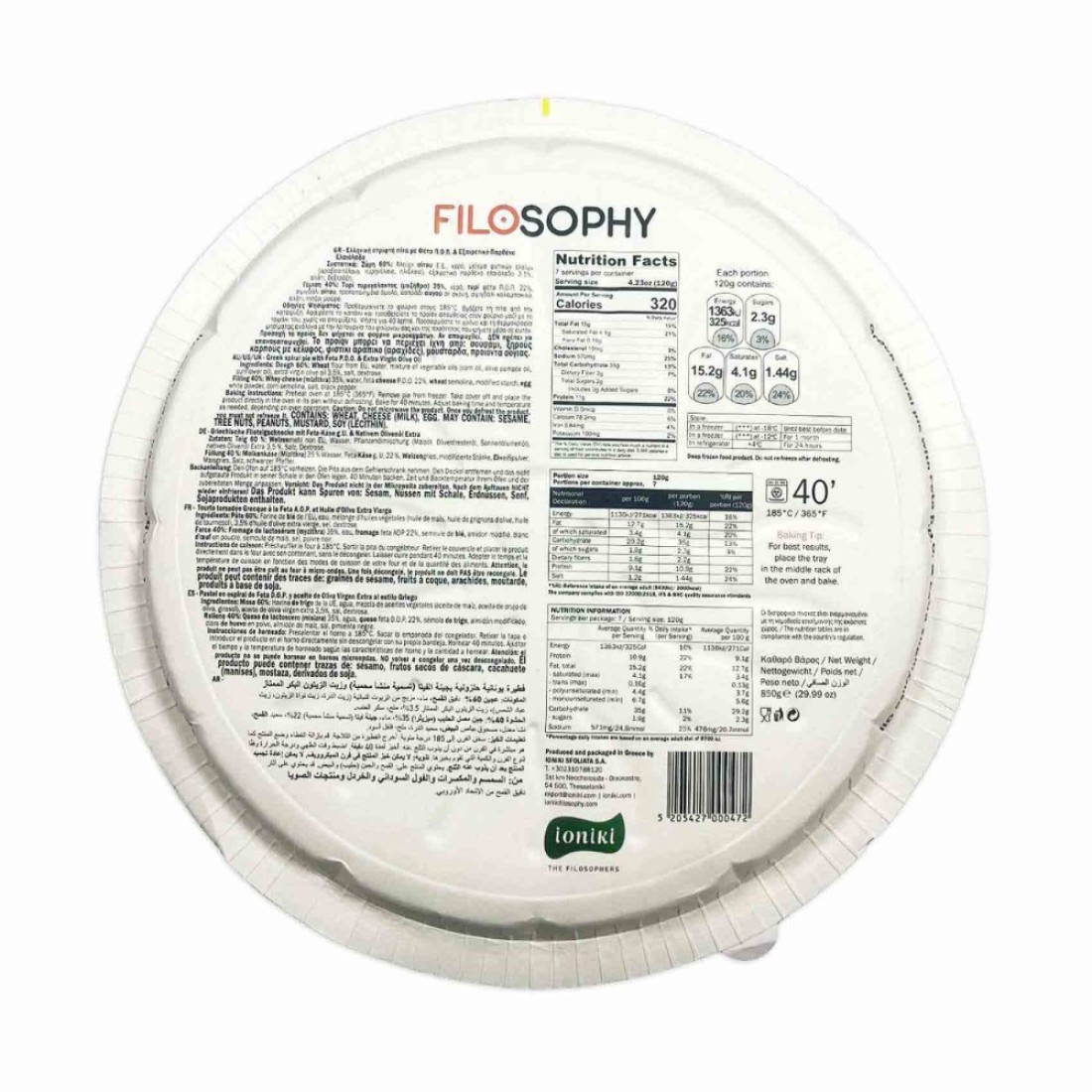 Filosophy Filo Spiral Pie With Feta 850g