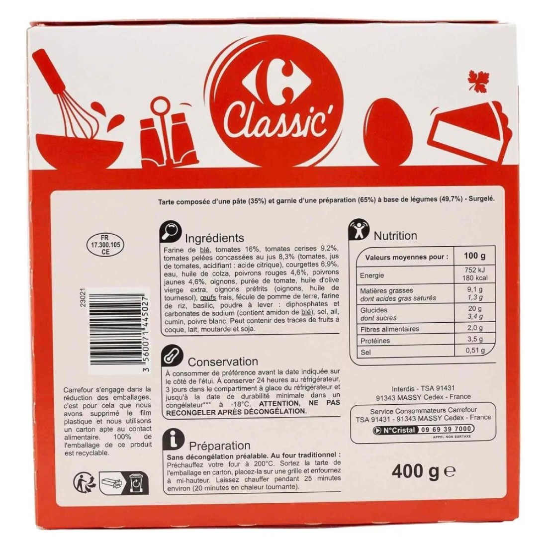 Carrefour Classic Sunny Vegetable Tart 400g