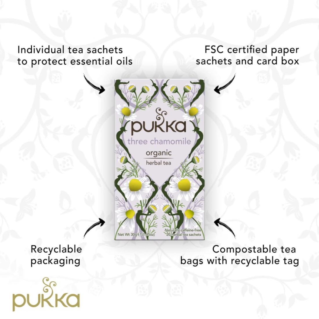 Pukka Organic Three Chamomile 20 Herbal Tea Bags