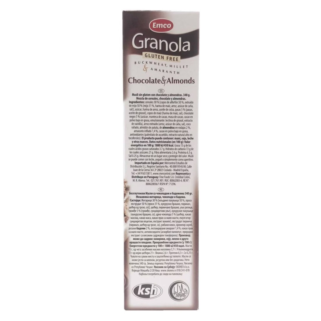 Emco Gluten Free Chocolate And Almonds Granola 340g