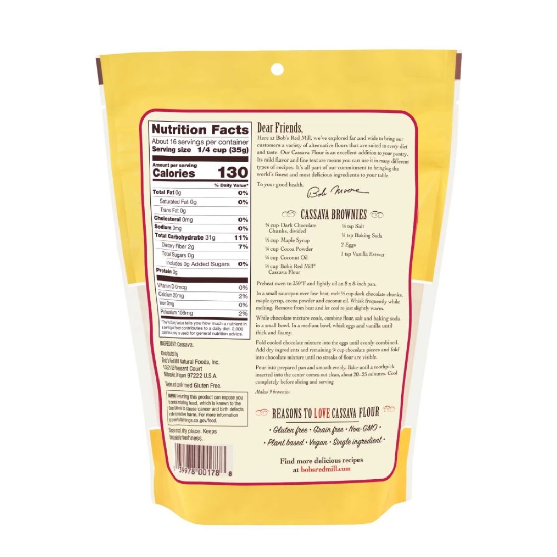 Bob&#39;s Red Mill Grain Free Cassava Flour Gluten Free Non-GMO 567g