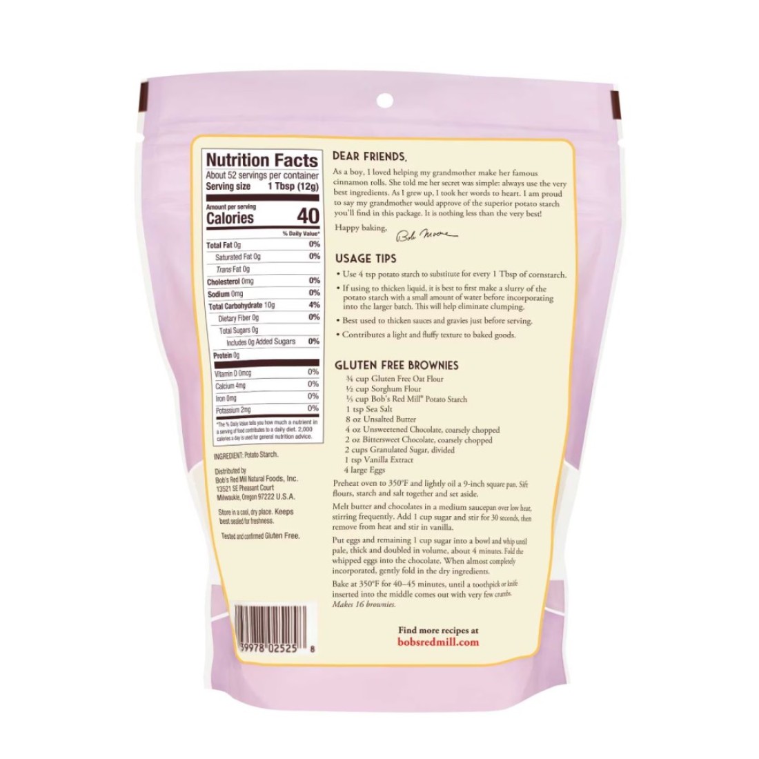 Bob&#39;s Red Mill Unmodified Gluten Free Non-GMO Premium Quality Potato Starch, 623g