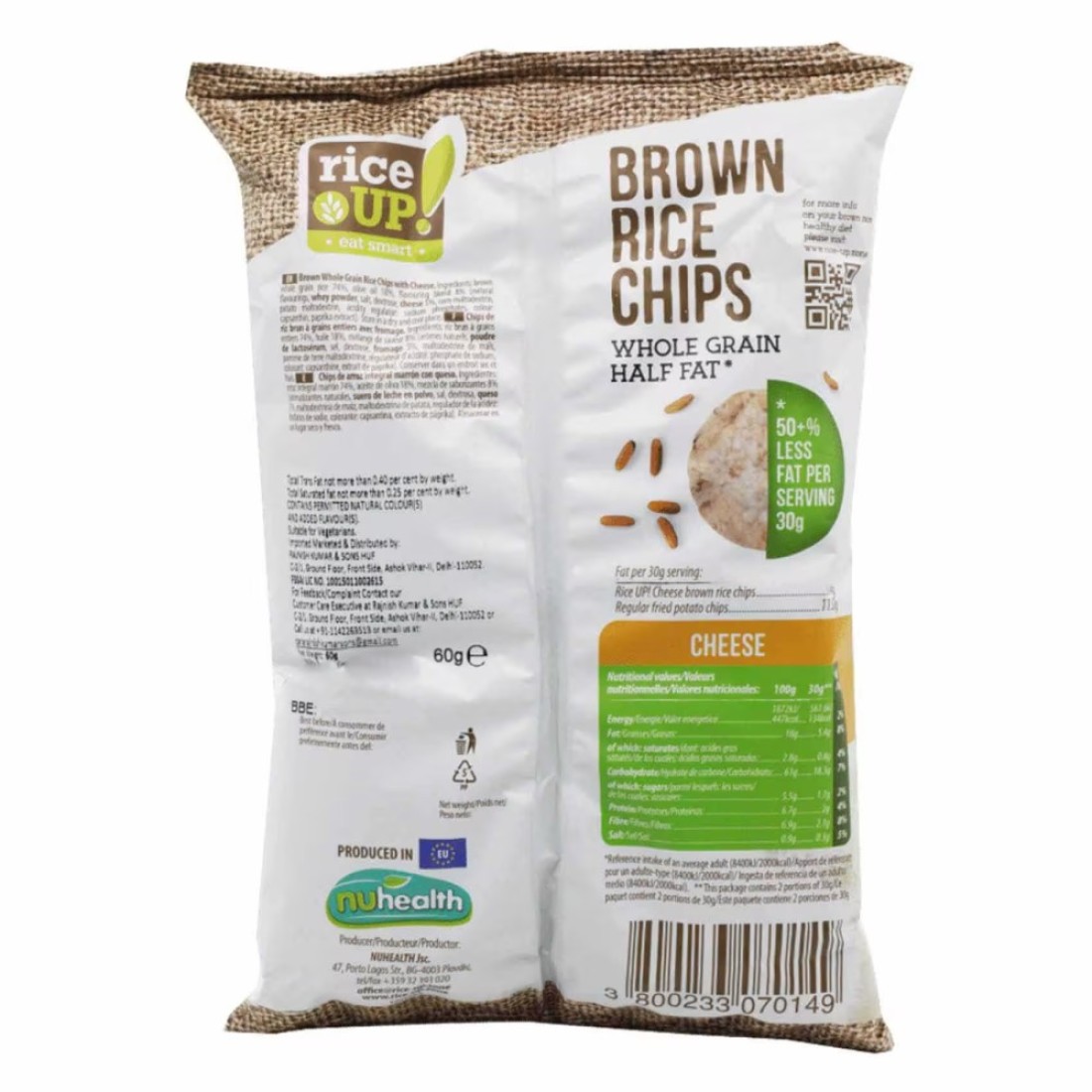 Rice Up! Cheese Flavour Brown Rice Chips, 60g