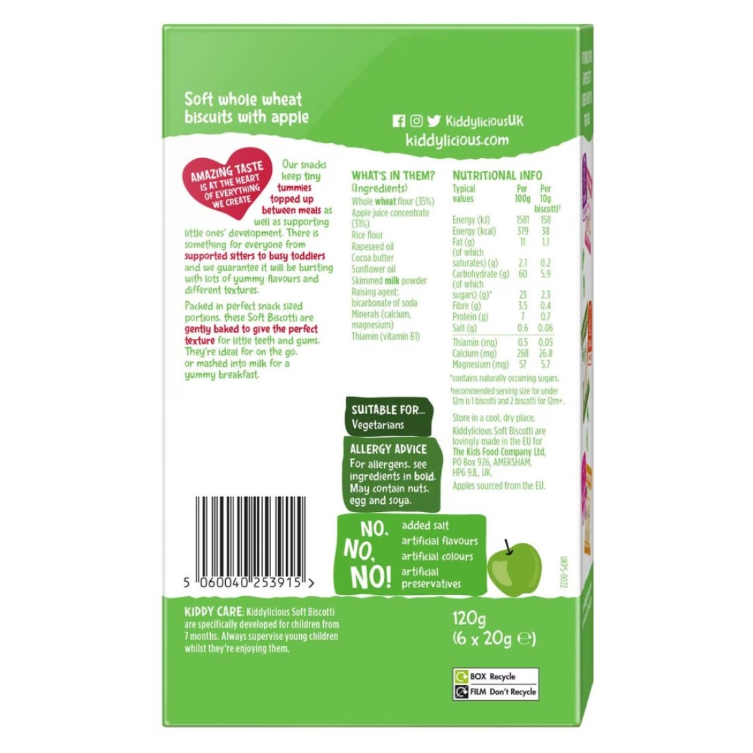 Kiddylicious Apple Soft Biscotti 20g Pack of 6