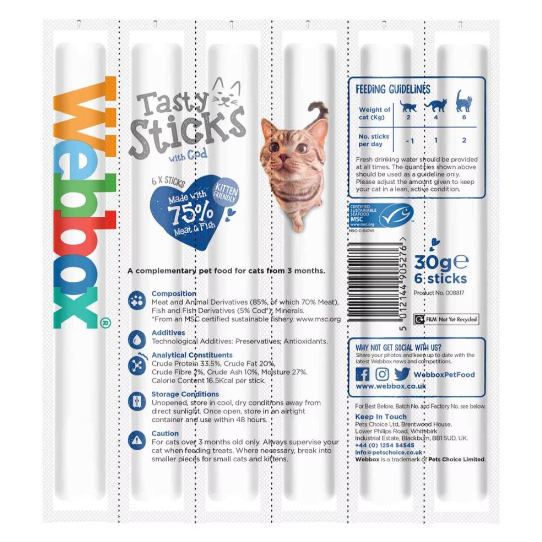 Webbox Cod With Testy Cat Sticks 30g