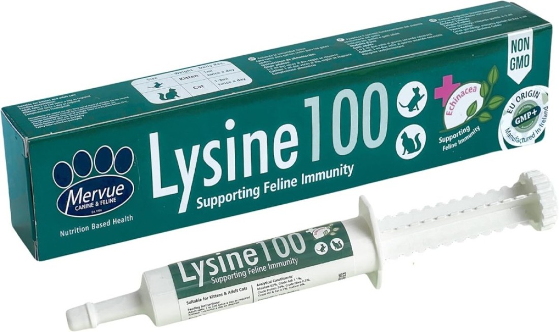 Mervue Lysine 100 Immune Support Supplement for Cats Immune Booster &amp; Respiratory Health Aid Echinacea-Enriched Paste 30ml
