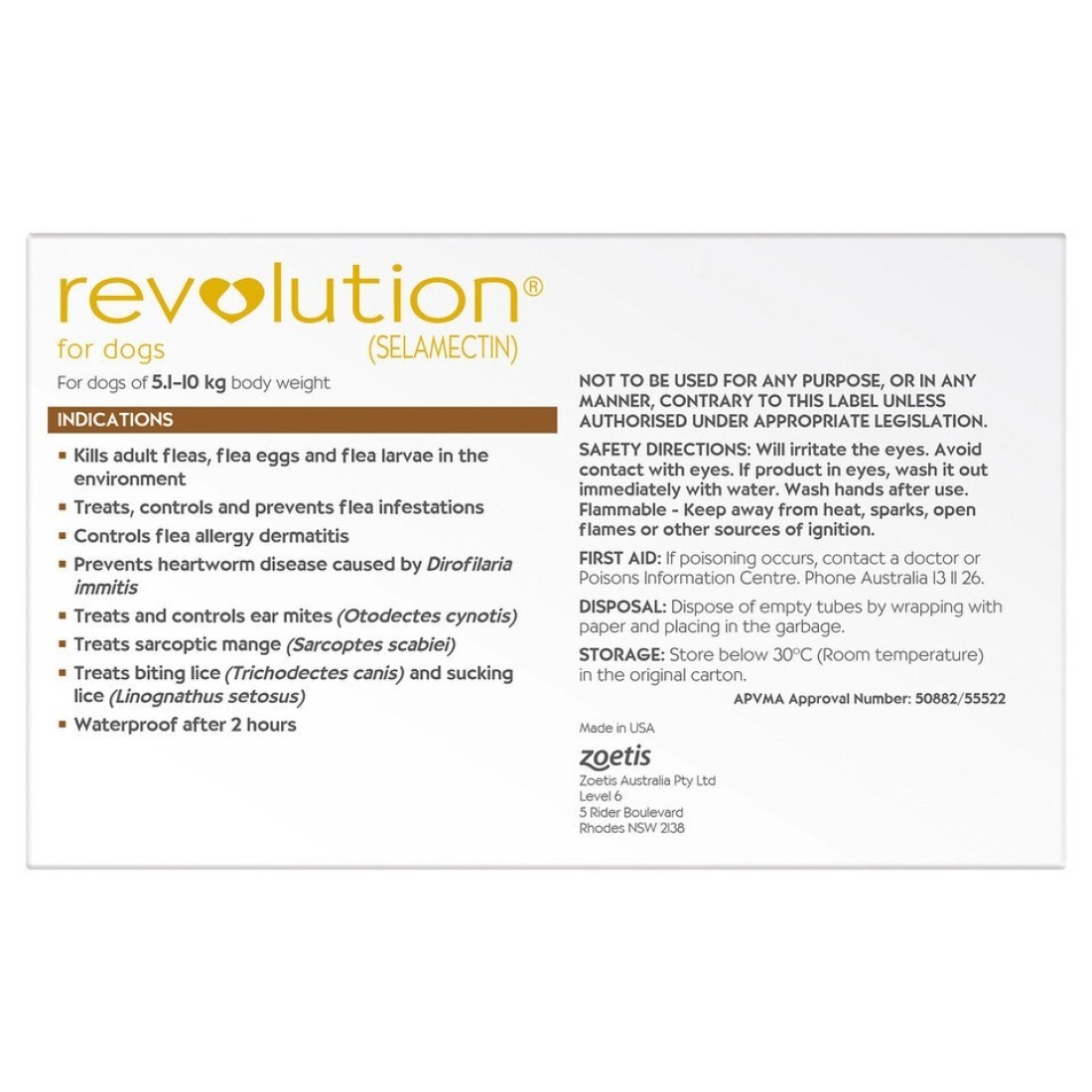 Zoites Revolution The Complete Flea, Tick, and Heartworm Prevention for Dogs (5.1-10 kg) - Brown 3 Doses