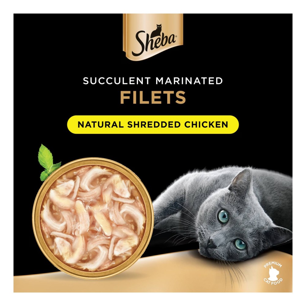 Sheba Filets with Natural Shredded Chicken Flavour in Gravy Wet Food for Cat, 60g